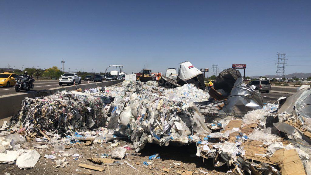 Recycling truck spills load across Interstate-10 in NW Tucson